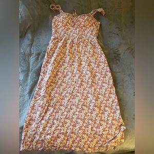 pink floral dress, flared skirt